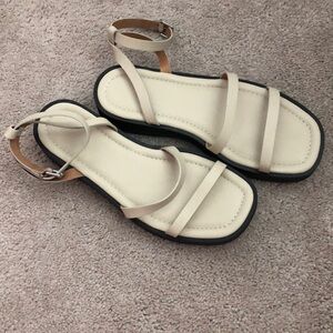 Madewell The Double-Strap Platform Sandal, cream with black platform, size 9.5